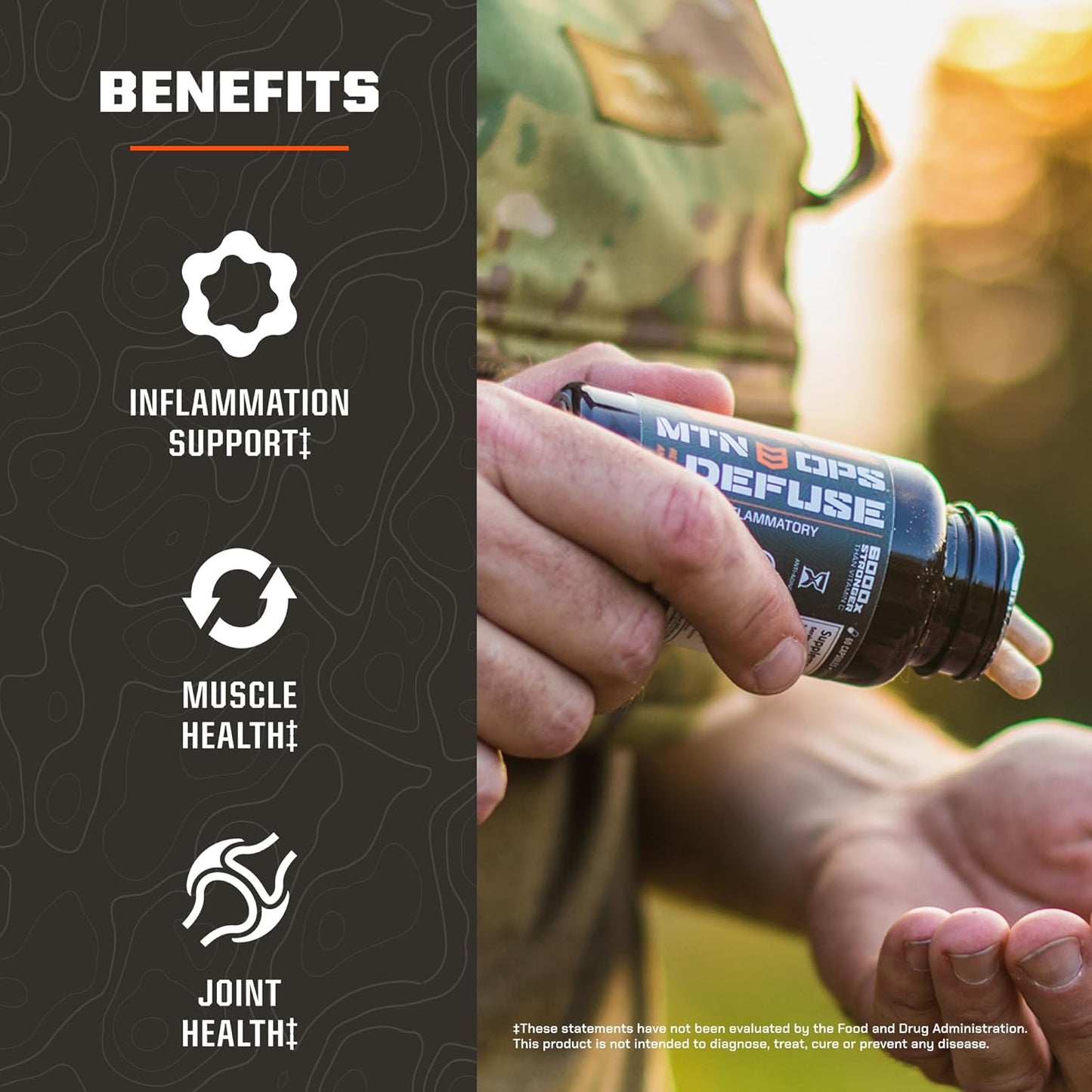 Muscle & Joint Inflammation Relief with MTN OPS Defuse Probiotic Enzyme Blend | Immune Support Supplement for Muscle Recovery | 30 Servings