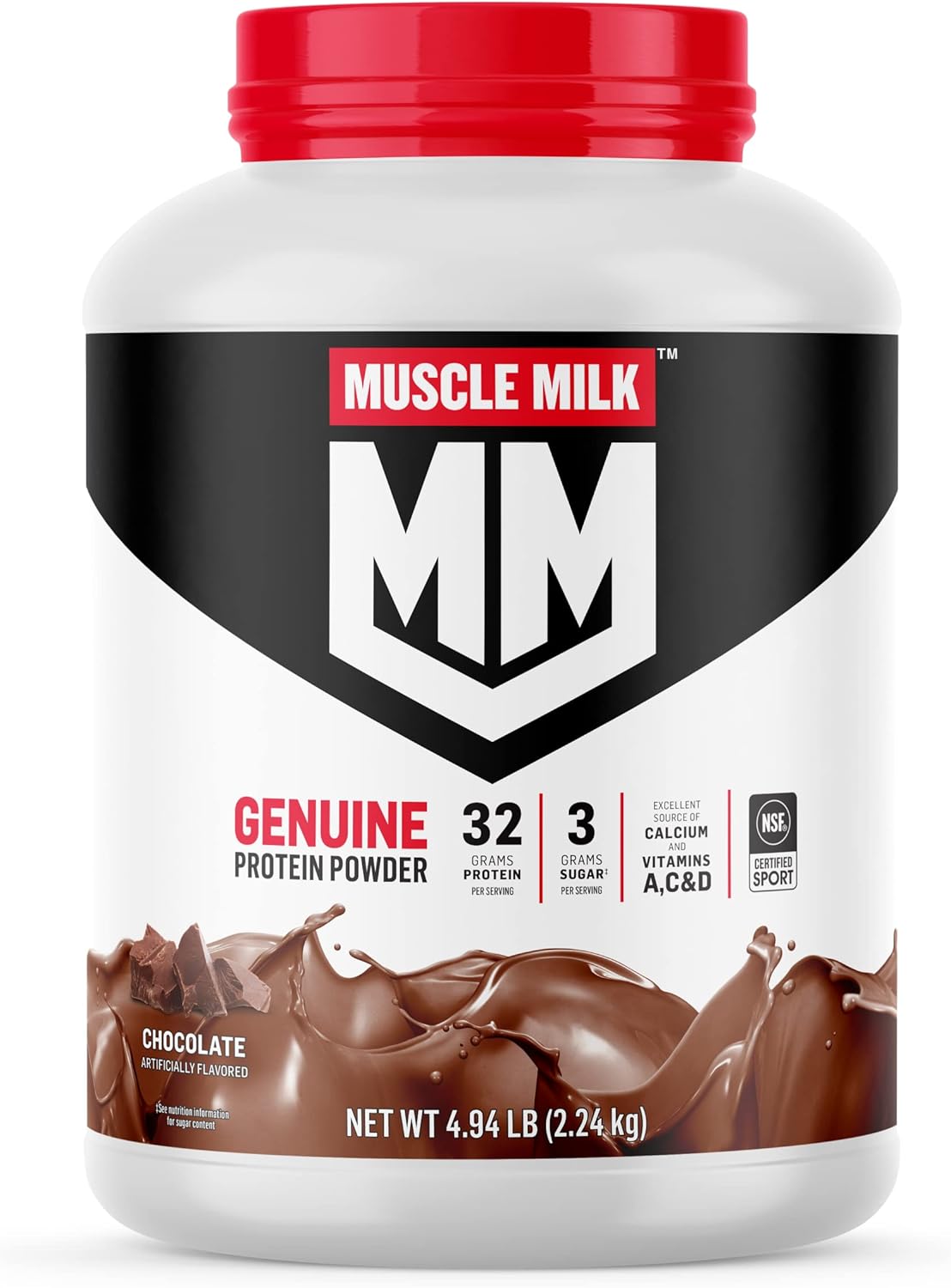 Muscle Milk Genuine Chocolate Protein Powder - 4.94lb, 32 Servings, 32g Protein, NSF Certified, Energizing Snack