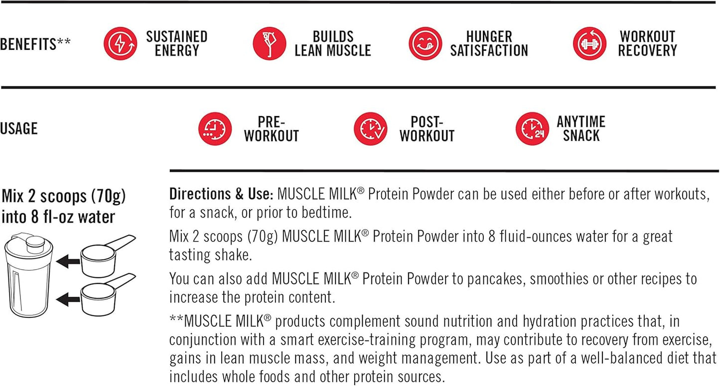 Muscle Milk Genuine Chocolate Protein Powder - 4.94lb, 32 Servings, 32g Protein, NSF Certified, Energizing Snack