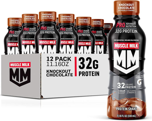 Muscle Milk Pro Advanced Nutrition Protein Shake, Knockout Chocolate, 11.16 Fl Oz (Pack of 12), High Protein and Vitamin Shake for Workout Recovery and Energy Boost