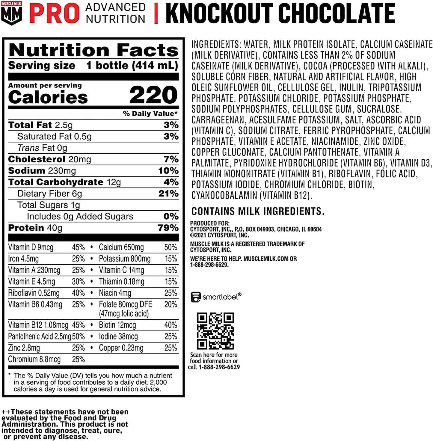 Muscle Milk Pro Advanced Nutrition Protein Shake, Knockout Chocolate, 14oz, 12 Pack - 40g Protein, 1g Sugar, 16 Vitamins & Minerals, 6g Fiber - Workout Recovery