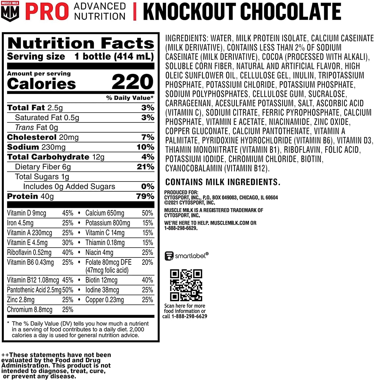 Muscle Milk Pro Advanced Nutrition Protein Shake, Knockout Chocolate, 14oz, 12 Pack - 40g Protein, 1g Sugar, 16 Vitamins & Minerals, 6g Fiber - Workout Recovery