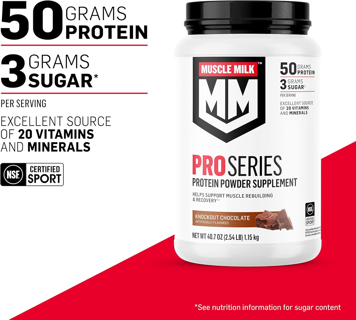 Muscle Milk Pro Series Intense Vanilla Protein Powder, 2.54 lb, 14 Servings, 50g Protein, 3g Sugar, NSF Certified, Workout Recovery