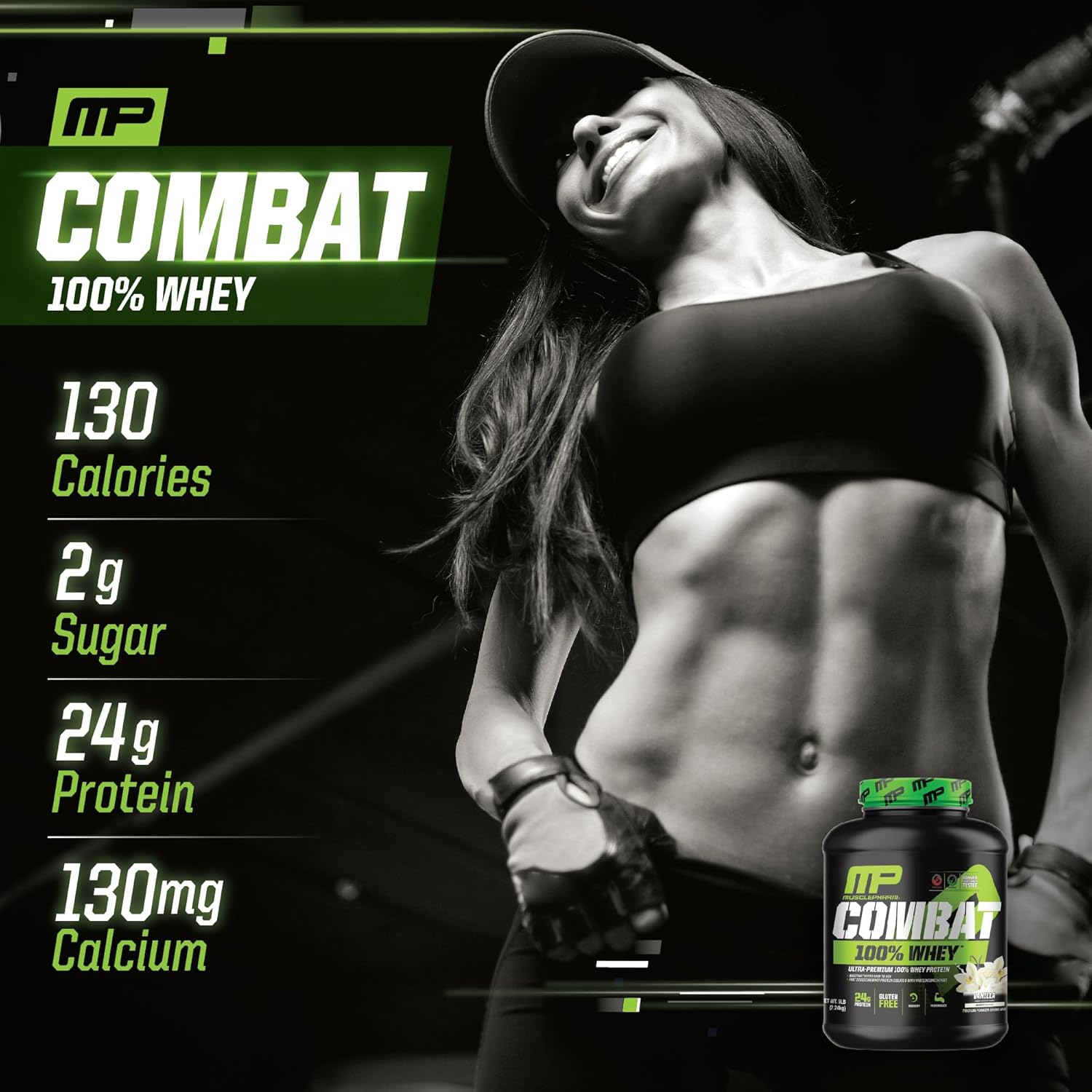 Muscle Pharm Combat 100% Whey Protein Powder - Vanilla Flavor, Fast Recovery & Muscle Gain, Whey Protein Isolate, High Protein for Women & Men, Gluten Free - 5 lb, 70 Servings