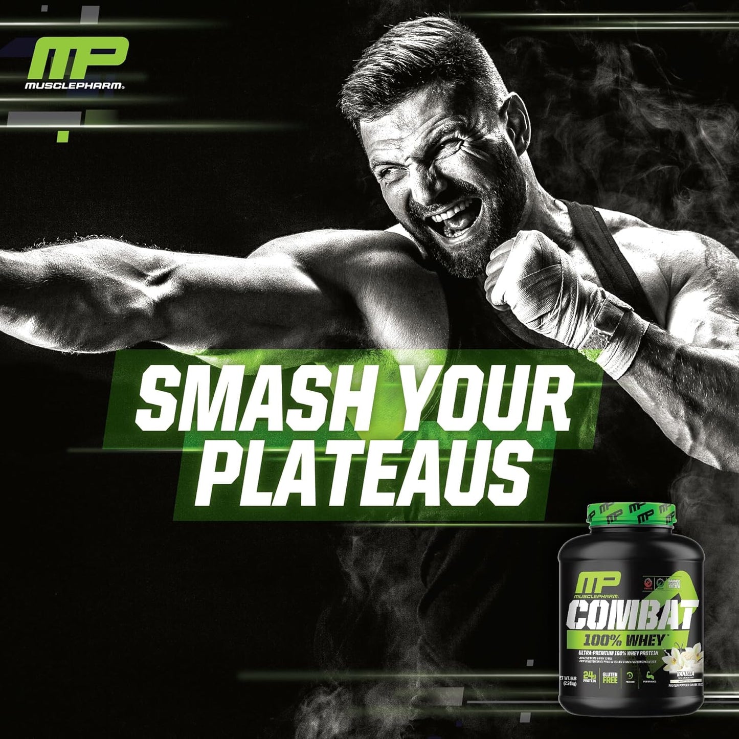 Muscle Pharm Combat 100% Whey Protein Powder - Vanilla Flavor, Fast Recovery & Muscle Gain, Whey Protein Isolate, High Protein for Women & Men, Gluten Free - 5 lb, 70 Servings