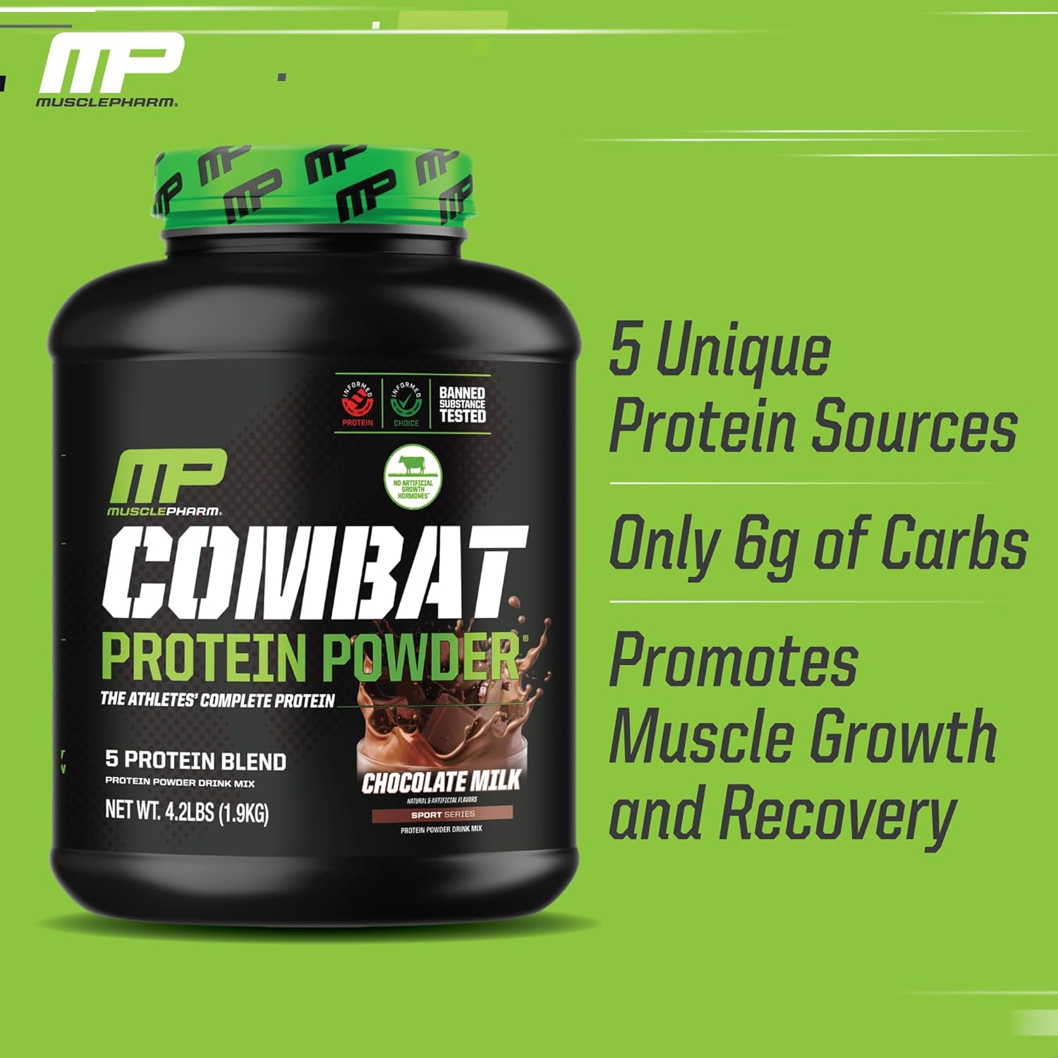 Muscle Pharm Combat Protein Powder, Chocolate Milk Flavor, 5 Protein Sources, Gluten Free - 4.2 lb, 52 Servings