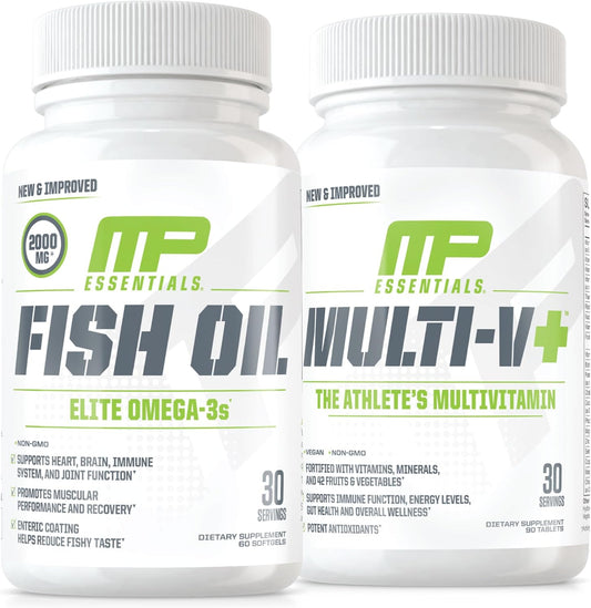 Muscle Pharm Essentials Multi-V+ and Fish Oil Elite Omega 3 Supplement Combo Pack