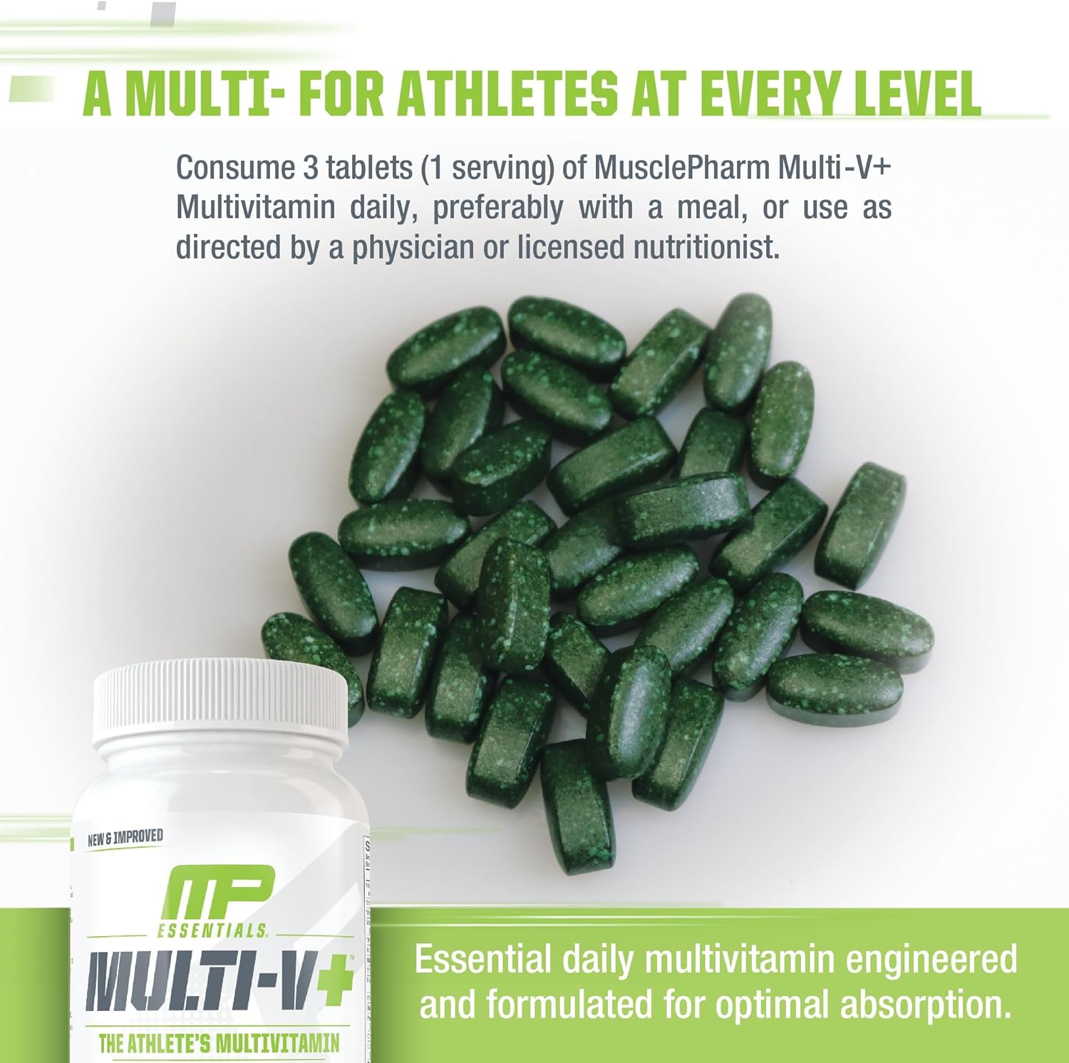 Muscle Pharm Essentials Multi-V+: Athlete's Multivitamin for Energy, Performance & Immune Health - 90 Tablets - 30 Servings