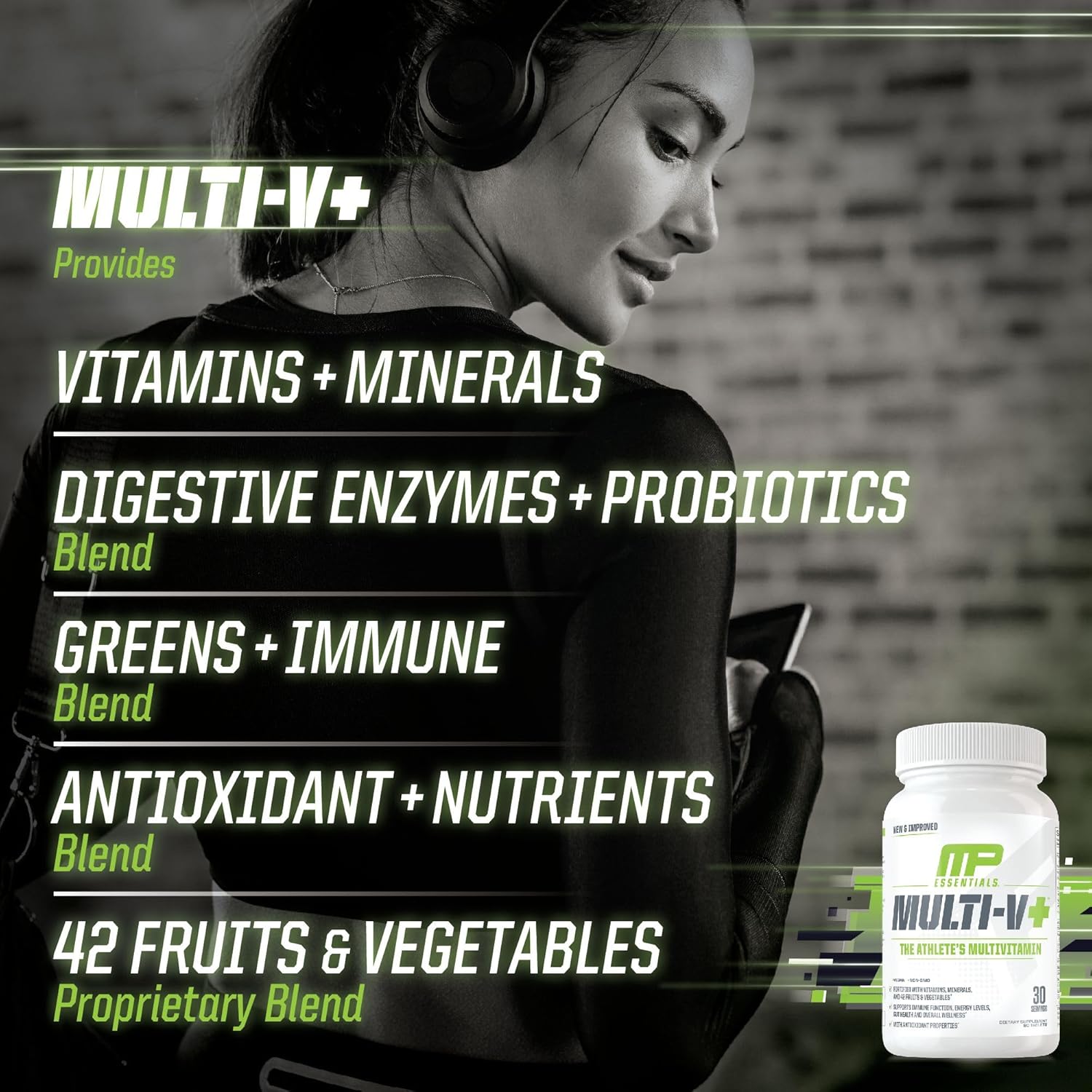 Muscle Pharm Essentials Multi-V+: Athlete's Multivitamin for Energy, Performance & Immune Health - 90 Tablets - 30 Servings