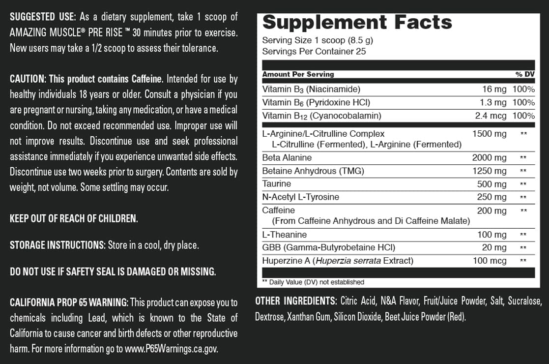 Muscle Pre Rise Pre-Workout Powder Supplement for Men & Women - 25 Servings, Cherry Ice Flavor - Boosted with Caffeine & Beta-Alanine