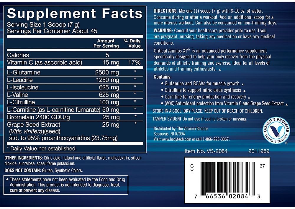 Muscle Recovery Performance Powder - BodyTech Critical Aminos XT in Fruit Punch Flavor - Enhance Results (15.9 oz)