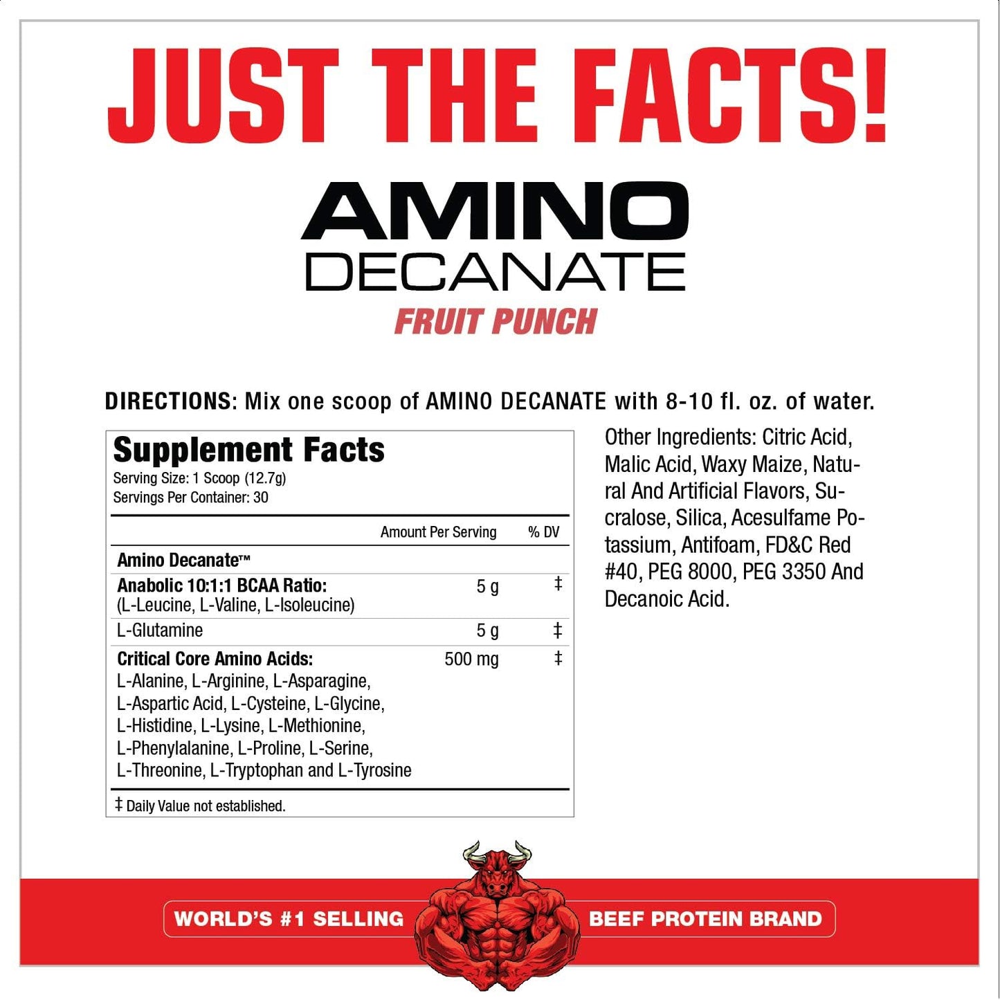 MuscleMeds Amino DECANATE: Full Spectrum Amino Acid Complex for Muscle Recovery - Fruit Punch Flavor, 30 Servings