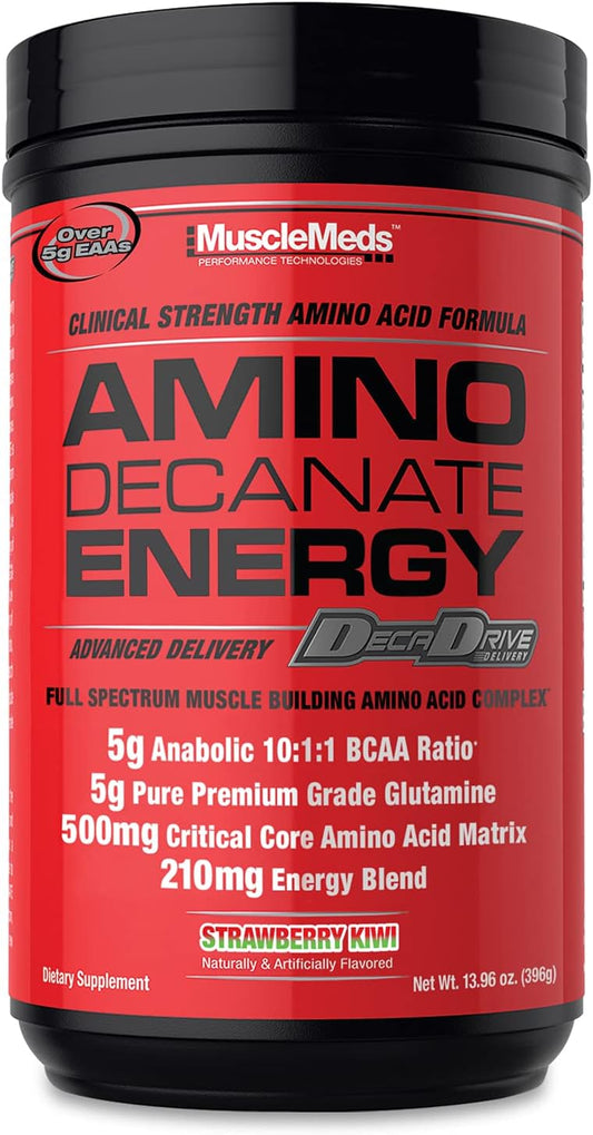 MuscleMeds Amino DECANATE Strawberry Kiwi Workout Drink - High Leucine, Glutamine, BCAAs - 30 Servings