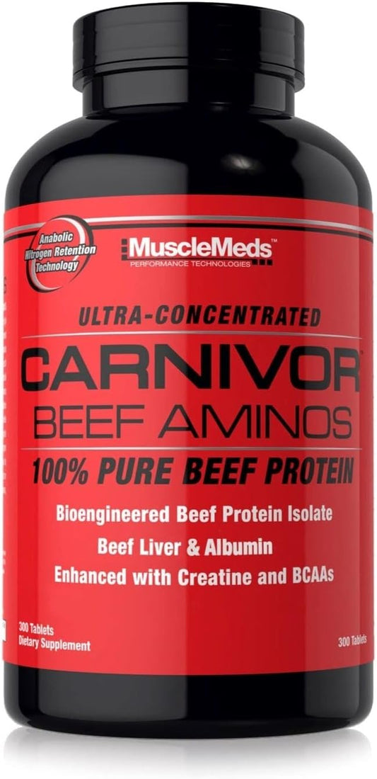 MuscleMeds Carnivor Beef Aminos: Protein Isolate, Liver, Albumin, Creatine, BCAAs - 300 Tablets for Recovery & Muscle Growth