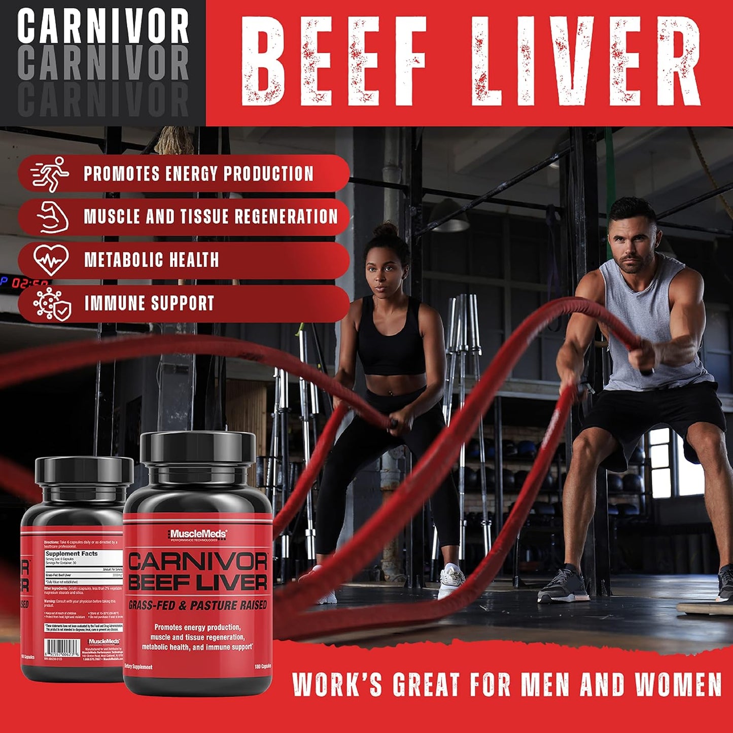 MuscleMeds Carnivor Beef Liver Capsules - Energy, Recovery, Immunity, Non-GMO - 180 Grass Fed Capsules
