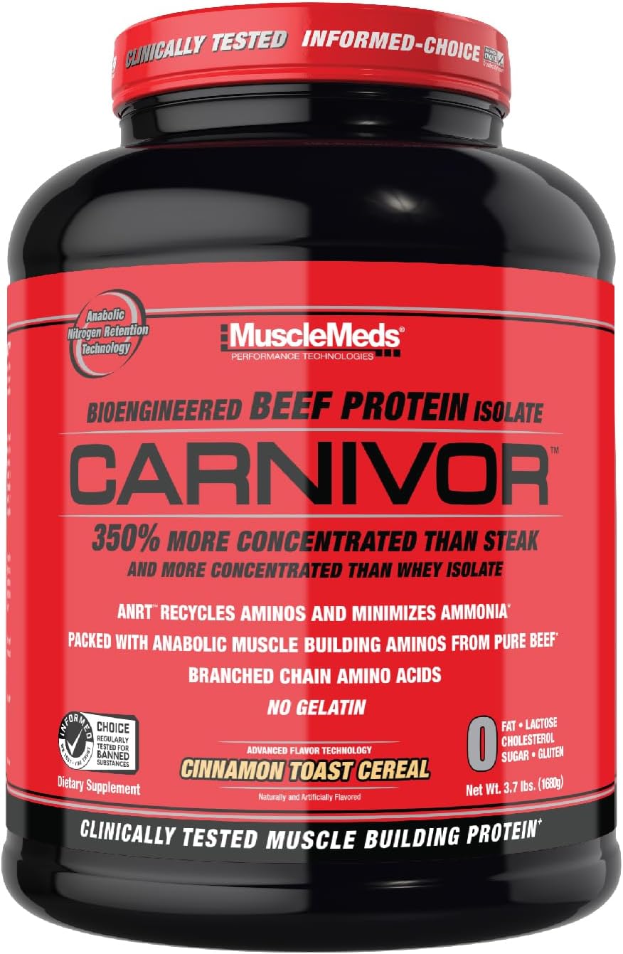 MuscleMeds Carnivor Beef Protein Isolate, Cinnamon Toast Cereal Flavor, 4 lb, 56 Servings, Zero Lactose, Sugar, Fat, Cholesterol