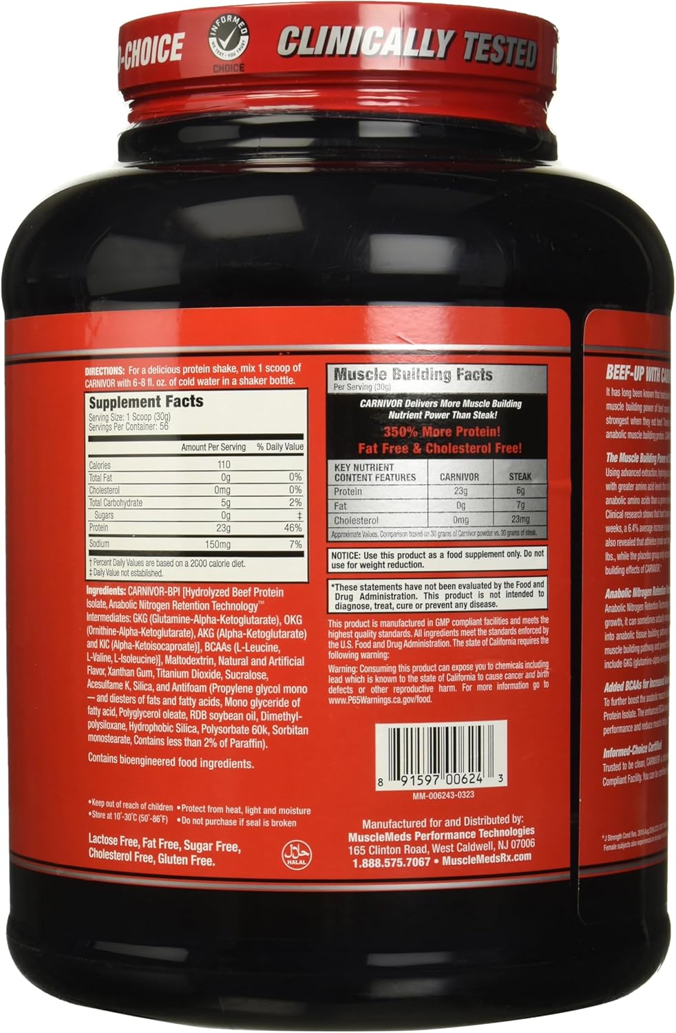 MuscleMeds Carnivor Beef Protein Isolate, Cinnamon Toast Cereal Flavor, 4 lb, 56 Servings, Zero Lactose, Sugar, Fat, Cholesterol
