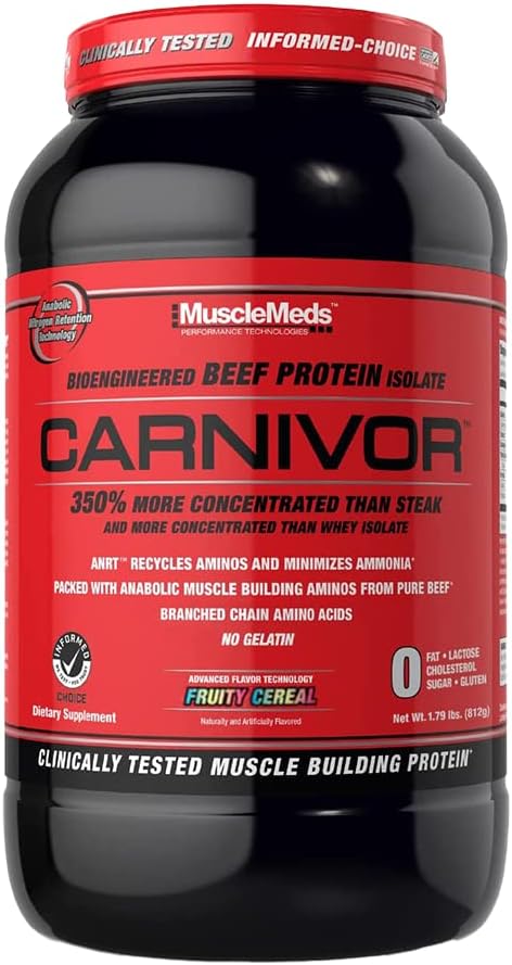 MuscleMeds CARNIVOR Beef Protein Isolate Powder - Fruity Cereal Flavor, 23g Protein, Muscle Building and Recovery, Lactose, Sugar, and Fat Free - 28 Servings