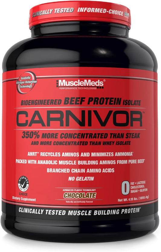 MuscleMeds CARNIVOR Chocolate Beef Protein Isolate Powder - 23g Protein, Halal Certified, Lactose/Sugar/Fat Free - Muscle Building & Recovery - 56 Servings