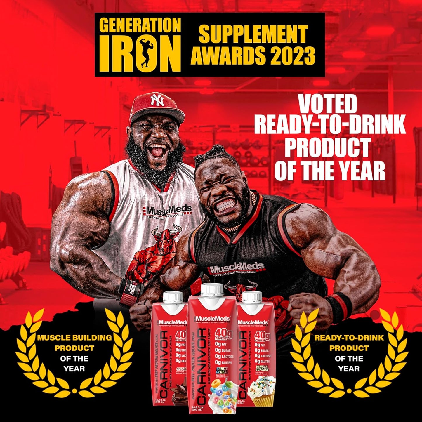 MuscleMeds Carnivor Chocolate RTD Protein Shake, 40g Isolate Protein, Muscle Building & Recovery, Lactose & Sugar Free, Pack of 12