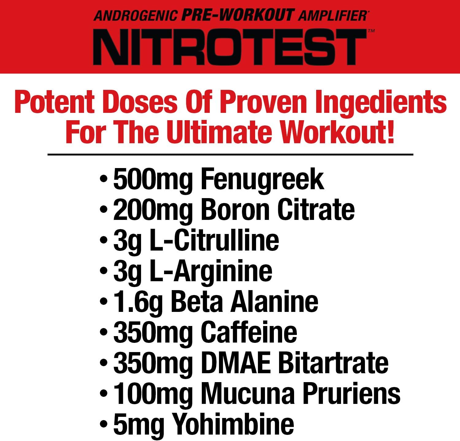 MuscleMeds Nitrotest Blue Raspberry Pre-Workout Drink, Enhance Nitric Oxide & Testosterone - 30 Servings, 1.04 lb