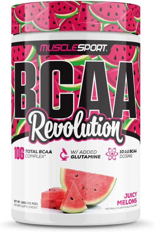 Musclesport BCAA Revolution Amino Acid Powder Supplement - Intra Workout Complex for Men & Women - Recovery Aid (Juicy Melons, 30 Servings)