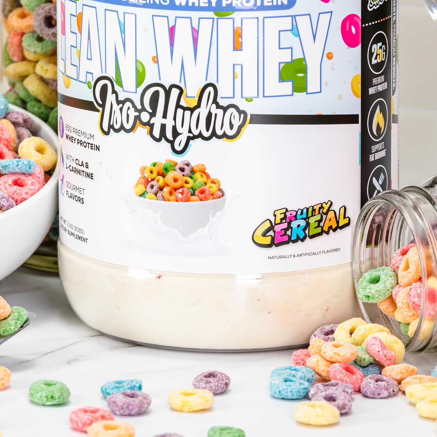 Musclesport Lean Whey Revolution Protein Powder - Fruity Cereal Flavor - 25g Protein per Scoop - Low Calorie, Low Carb, Low Fat - Whey Protein Isolate - 2lb Jar