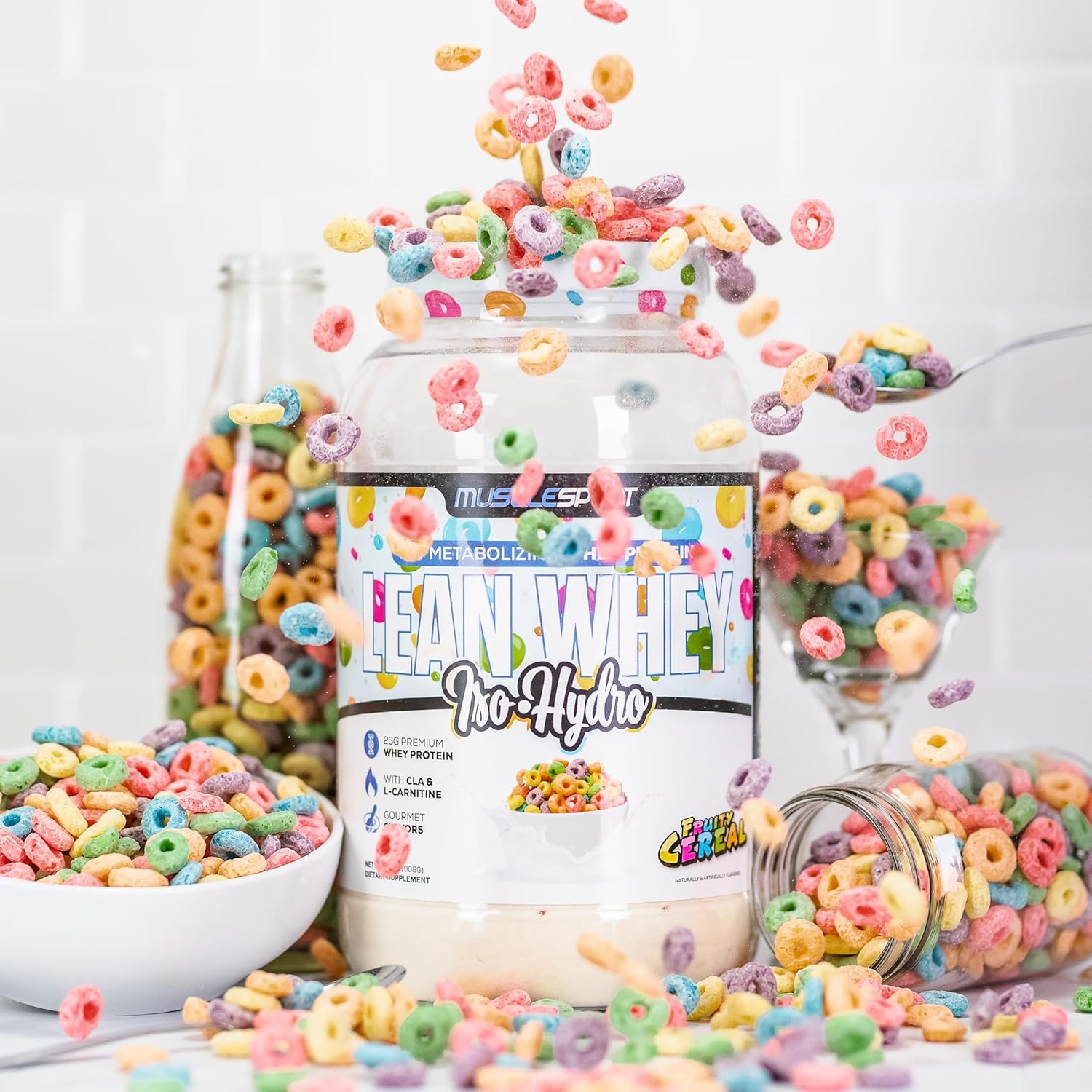 Musclesport Lean Whey Revolution Protein Powder - Fruity Cereal Flavor - 25g Protein per Scoop - Low Calorie, Low Carb, Low Fat - Whey Protein Isolate - 2lb Jar