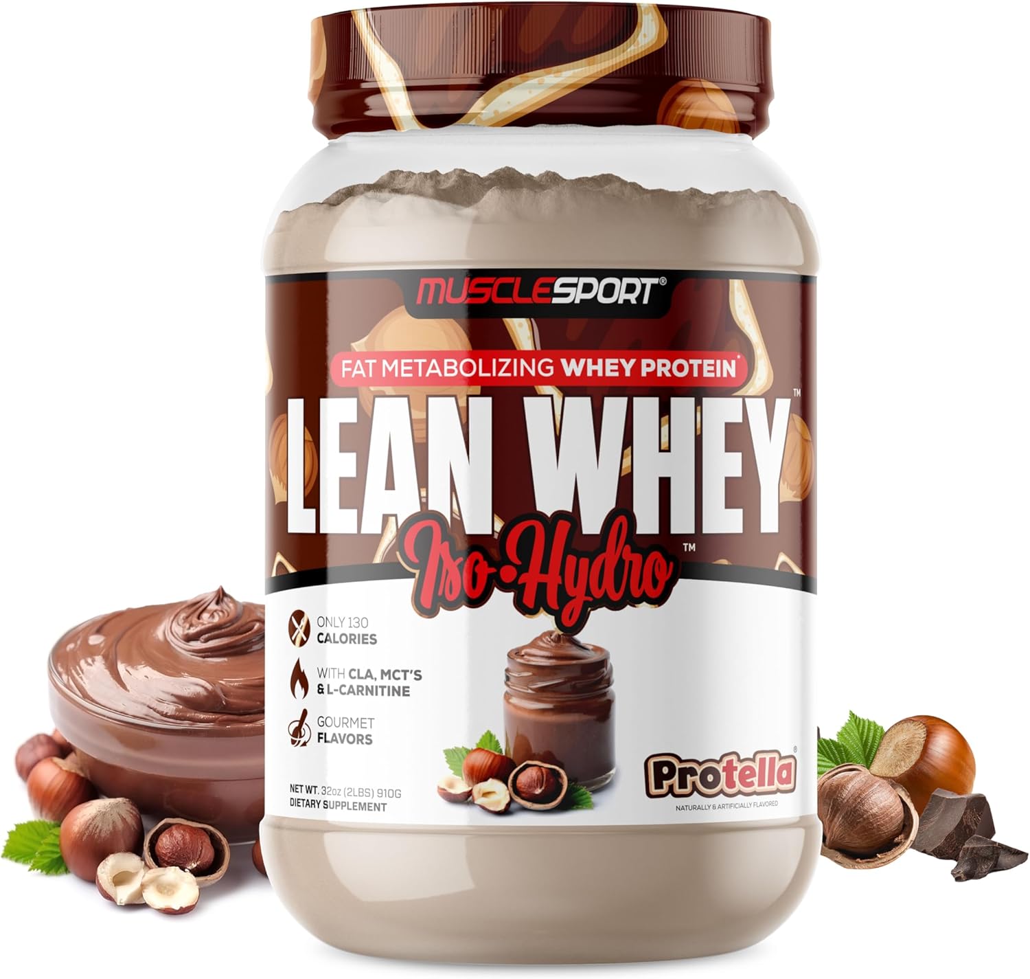 Musclesport Lean Whey Revolution™ Protein Powder - Whey Isolate with 25g Protein - Low Calorie, Low Carb, Low Fat - Delicious Flavors - 2lb Protella