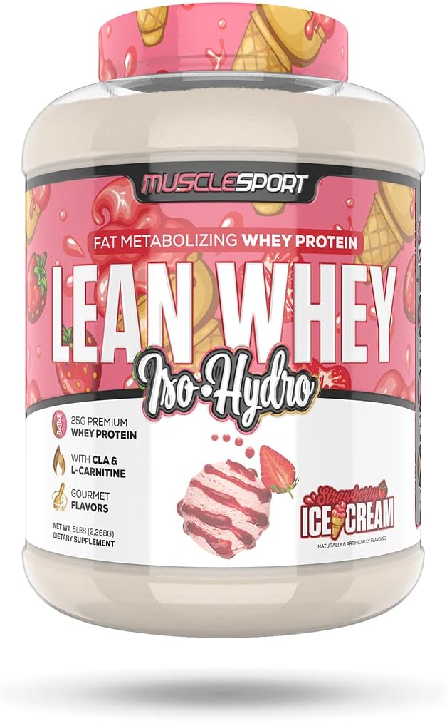 Musclesport Lean Whey Revolution™ Strawberry Creme Protein Powder - High Protein, Low Calorie, Low Carb, Low Fat - 25g Protein per Scoop - 5lb