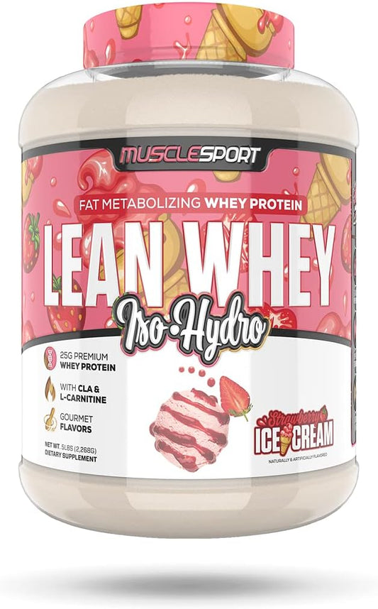 Musclesport Lean Whey Revolution™ Strawberry Creme Protein Powder - High Protein, Low Calorie, Low Carb, Low Fat - 25g Protein per Scoop - 5lb