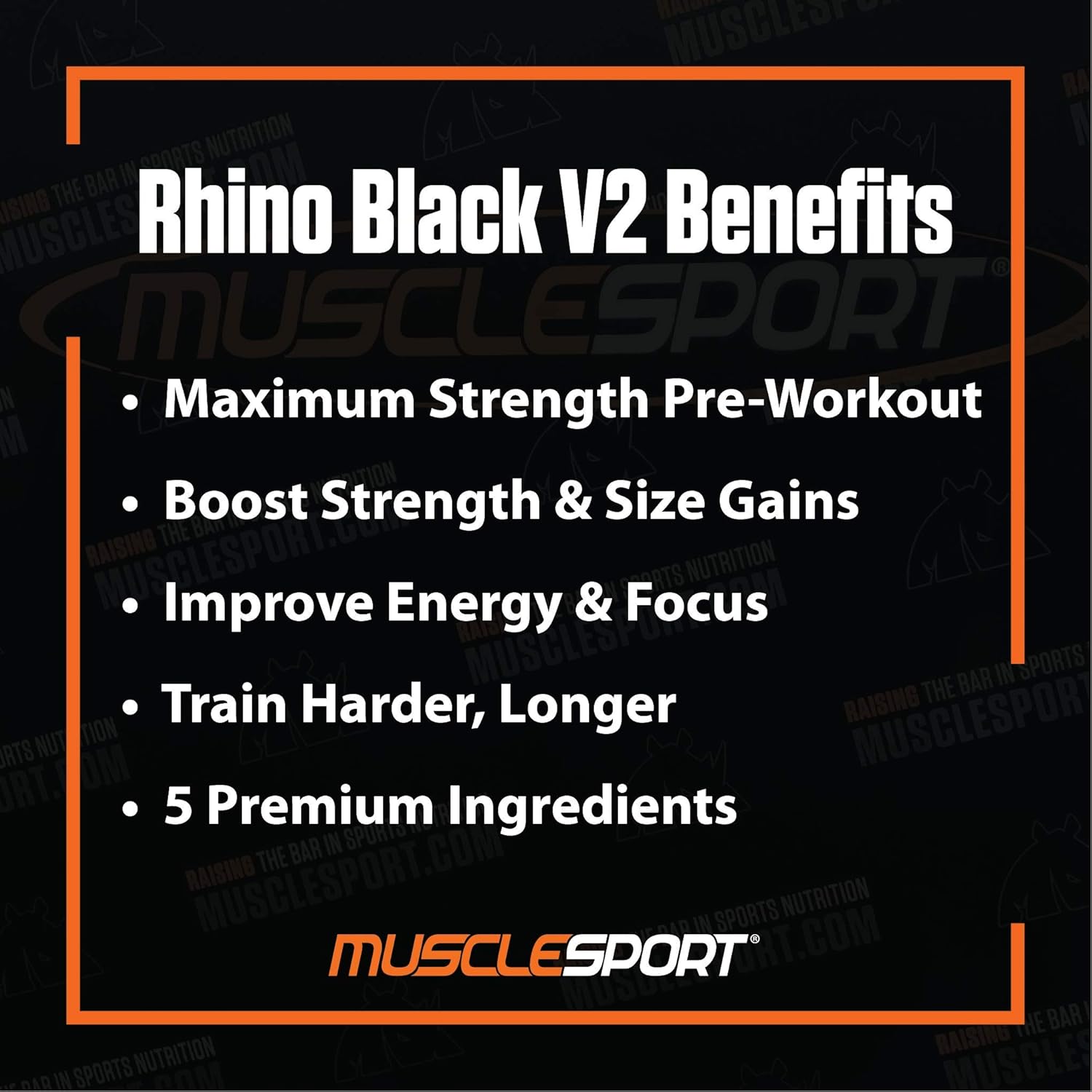 Musclesport Rhino Black V2 Pre Workout Powder Supplement - White Dragon Flavor - 460g - 20 Servings - Men & Women