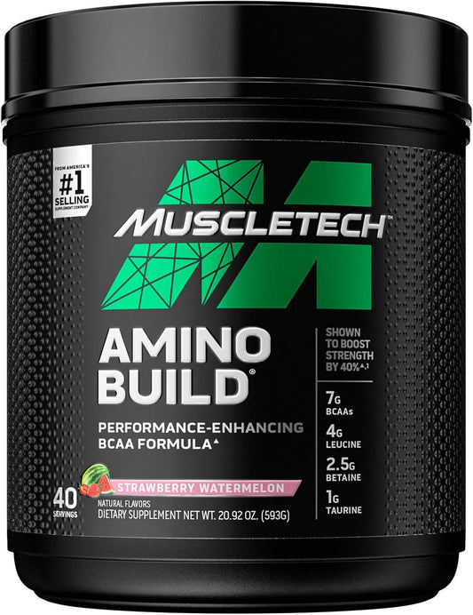 MuscleTech Amino Build BCAA + Electrolyte Powder - Strawberry Watermelon Flavor (40 Servings) - Supports Muscle Recovery, Lean Muscle Growth, and Endurance Boost