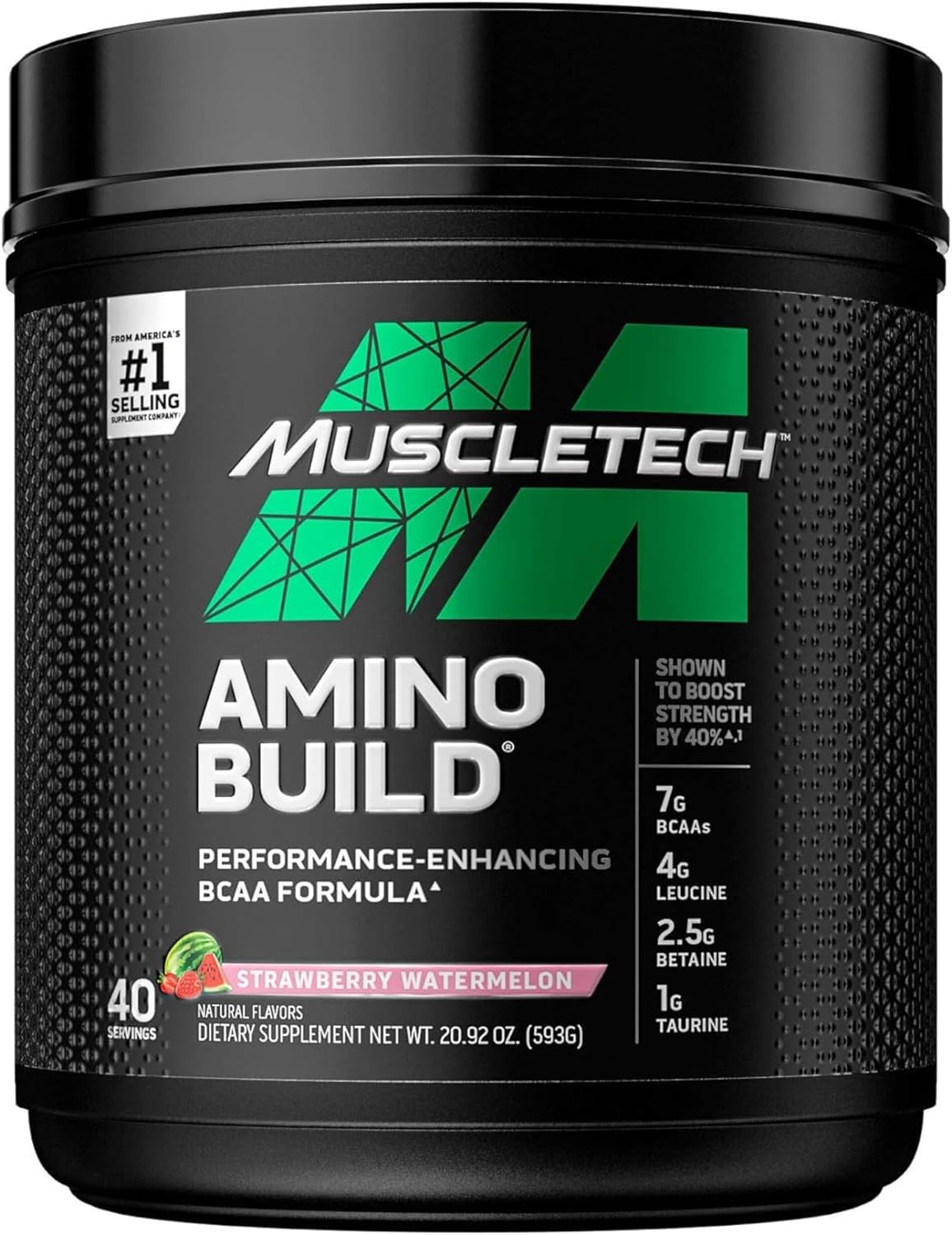 MuscleTech Amino Build BCAA + Electrolyte Powder - Strawberry Watermelon Flavor (40 Servings) - Supports Muscle Recovery, Lean Muscle Growth, and Endurance Boost