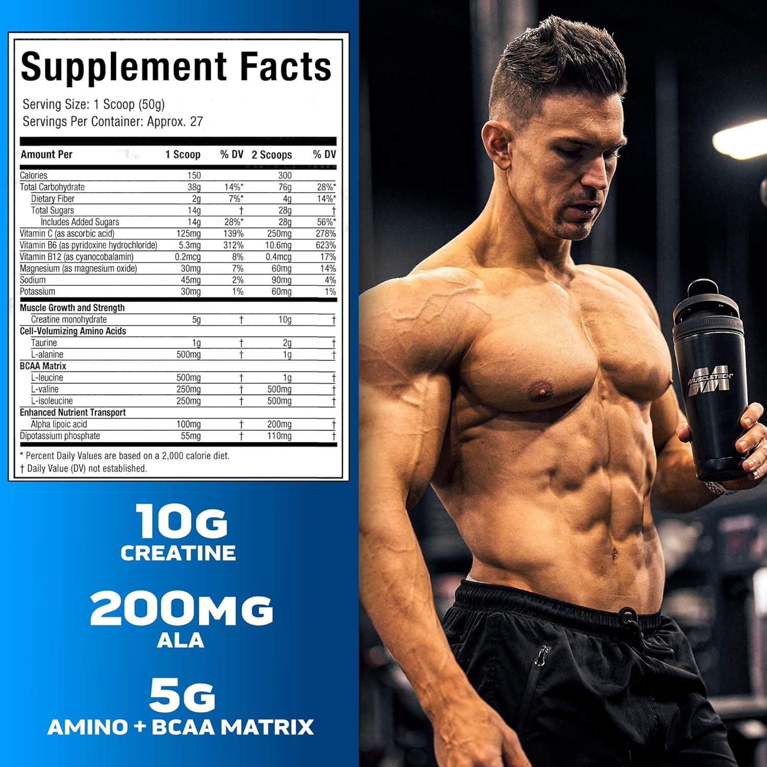 MuscleTech Cell-Tech Creatine Powder for Post-Workout Recovery - Muscle Builder Supplement for Men & Women - Tropical Citrus Punch Flavor - 3 lbs (27 Servings)