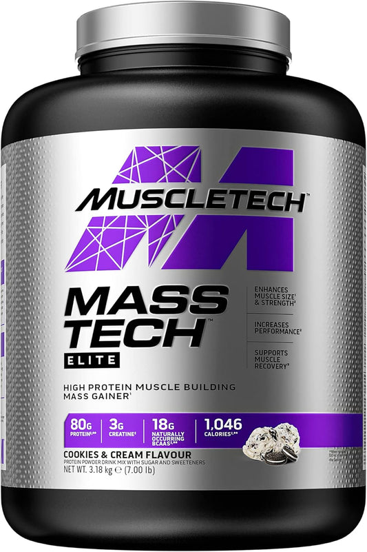 MuscleTech Mass-Tech Mass Gainer Protein Powder with Creatine, Cookies and Cream Flavor, 7 lbs