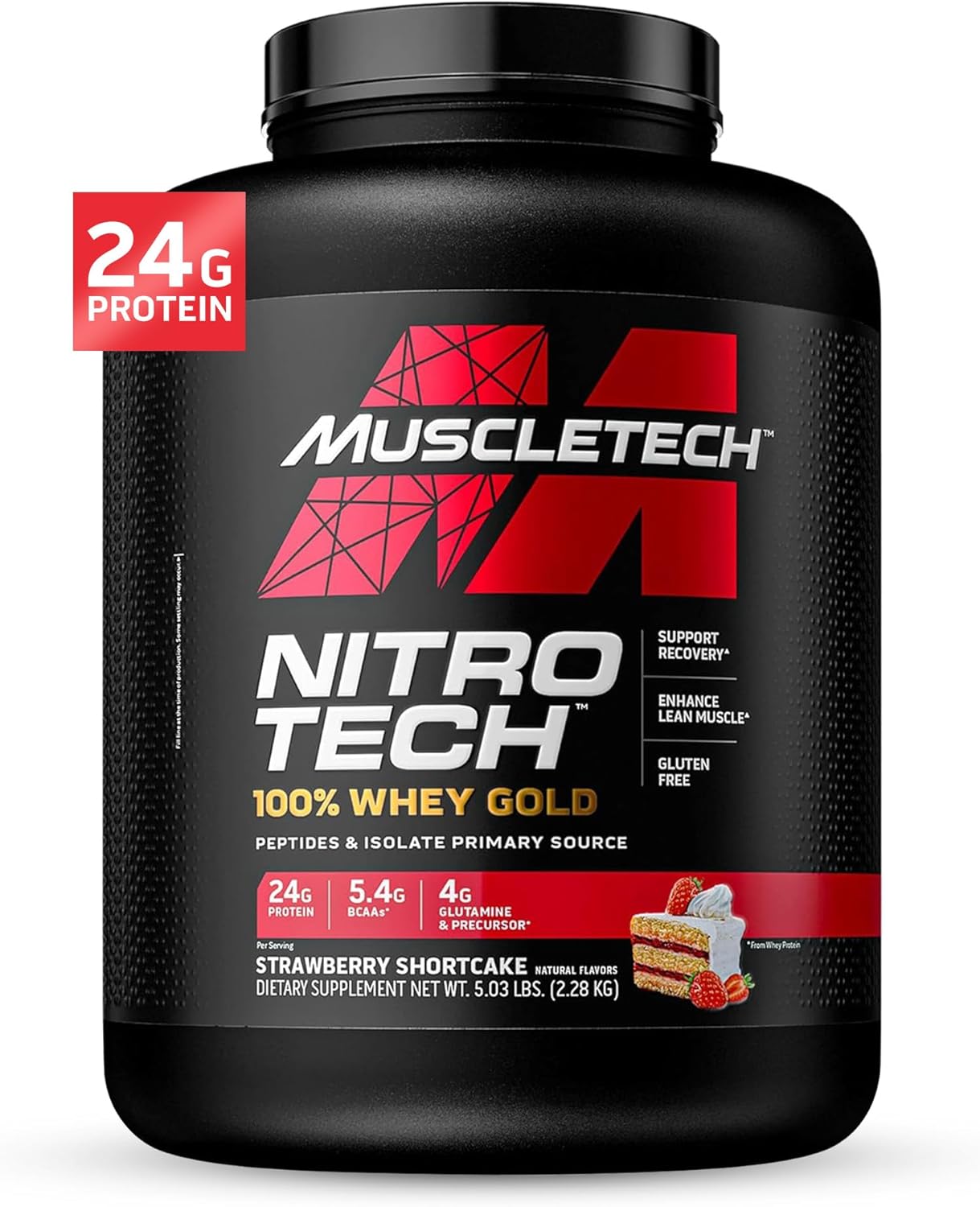MuscleTech Nitro-Tech Whey Gold Protein Powder - Strawberry Flavored Whey Protein Isolate for Women & Men - 5 lb (69 Servings)