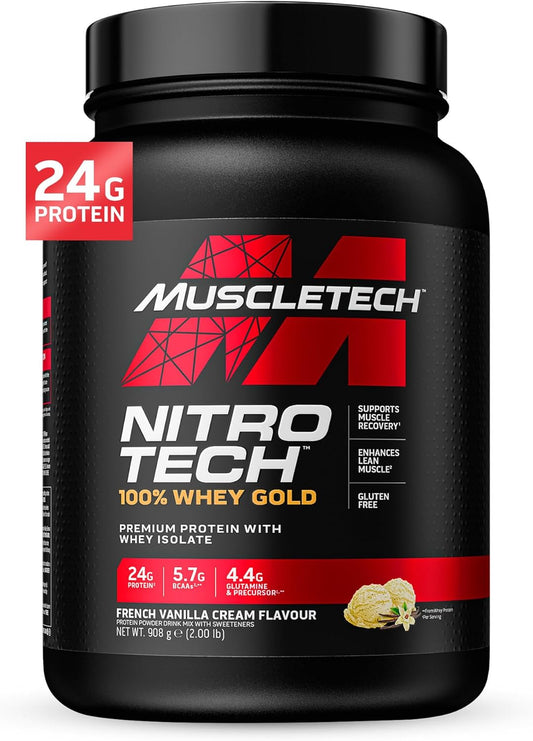 MuscleTech Nitro-Tech Whey Gold Protein Powder for Women & Men, Vanilla Whey Protein Isolate Smoothie Mix - 2 lbs (28 Servings)