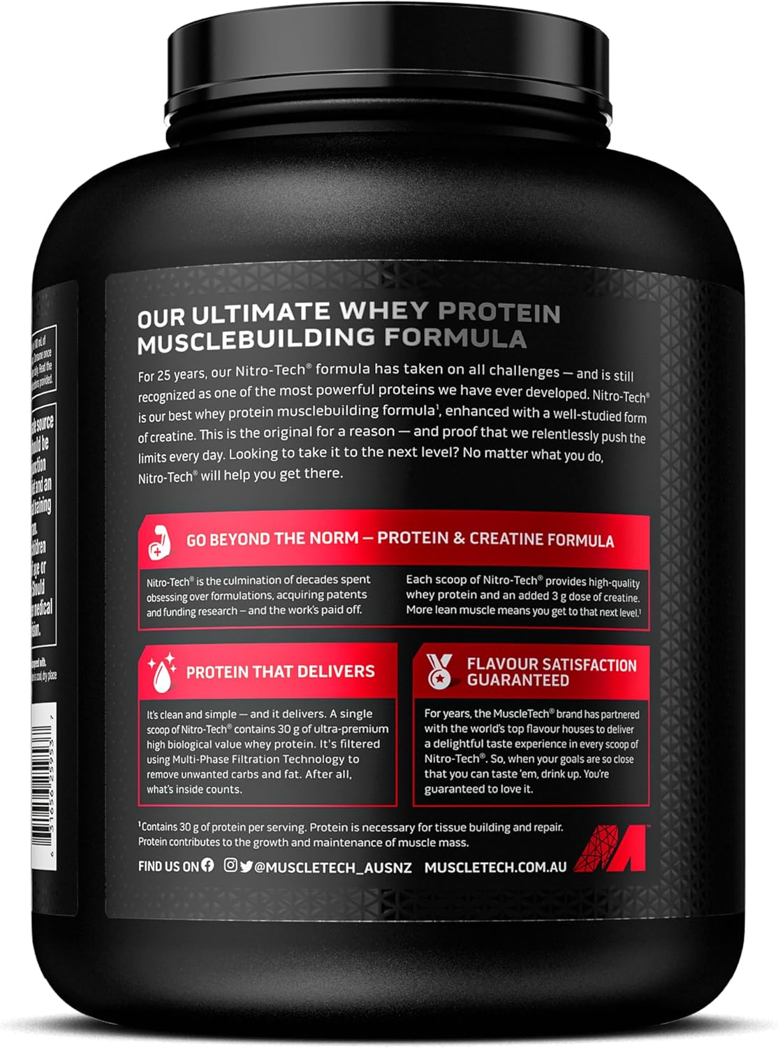 Muscletech Nitro-Tech Whey Protein Powder in Milk Chocolate - 4lb with 30g Protein, 3g Creatine, 6.6g BCAA - Muscle Building Formula with Whey Protein Isolate & Peptides