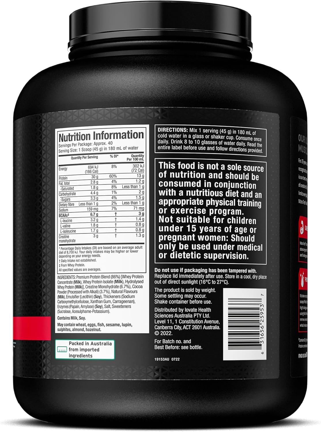 Muscletech Nitro-Tech Whey Protein Powder in Milk Chocolate - 4lb with 30g Protein, 3g Creatine, 6.6g BCAA - Muscle Building Formula with Whey Protein Isolate & Peptides