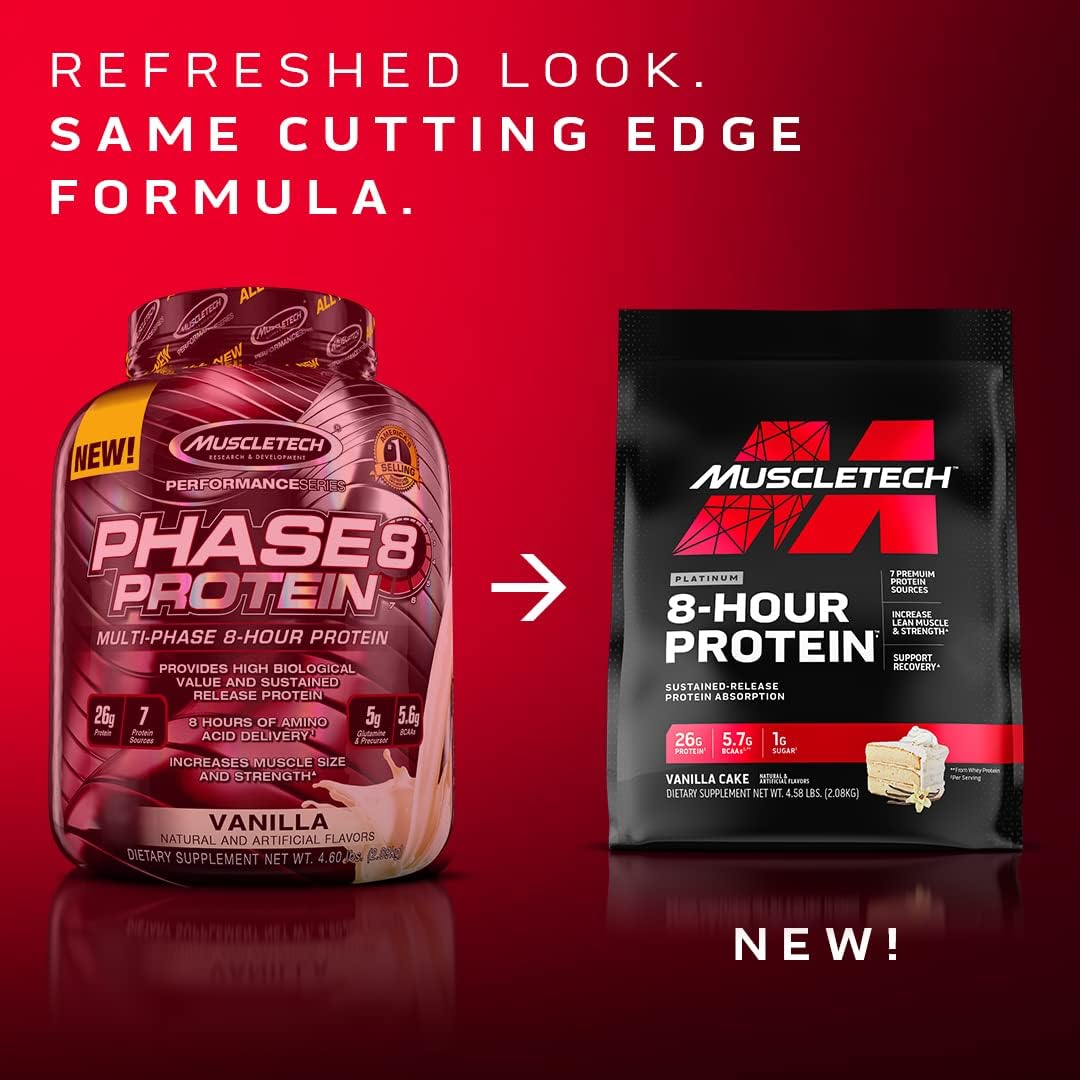 MuscleTech Phase8 Whey & Casein Protein Powder Blend, Chocolate Flavor, 4.6 lbs - 50 Servings, Slow-Release 8-Hour Muscle Builder for Men & Women