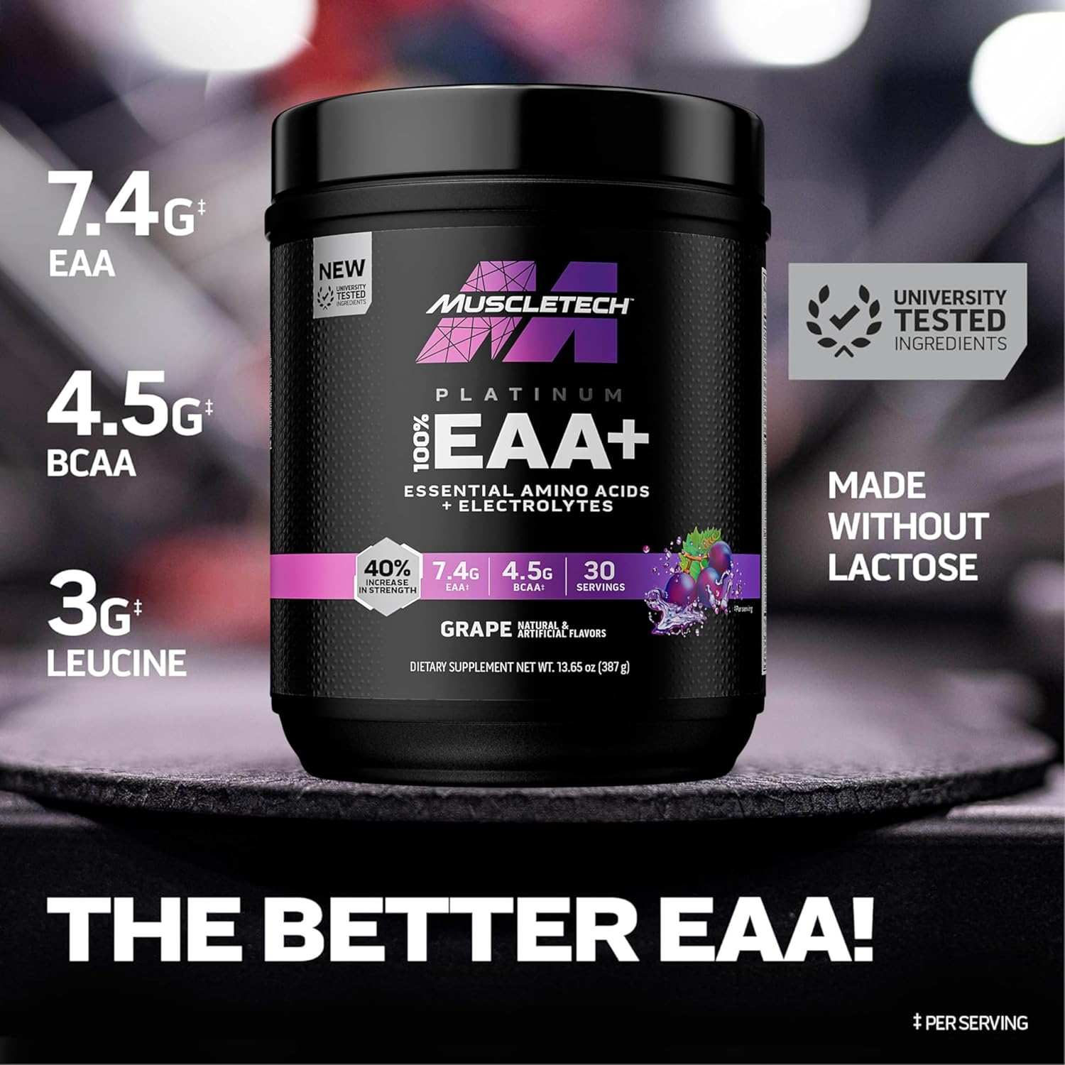 MuscleTech Platinum 100% EAA+ Grape Workout Supplement for Muscle Strength - 13.6 oz, 30 Servings for Men & Women
