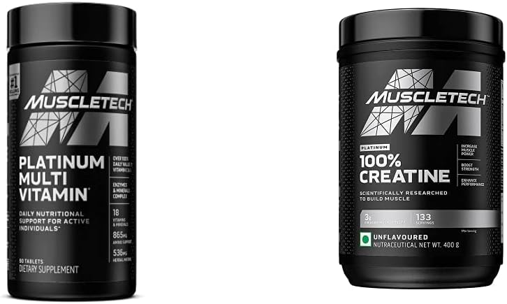 MuscleTech Platinum Bundle: Creatine Monohydrate Powder for Muscle Recovery + Builder with Platinum Multivitamin for Immune Support