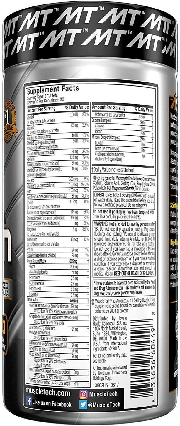 MuscleTech Platinum Bundle: Creatine Monohydrate Powder for Muscle Recovery + Builder with Platinum Multivitamin for Immune Support