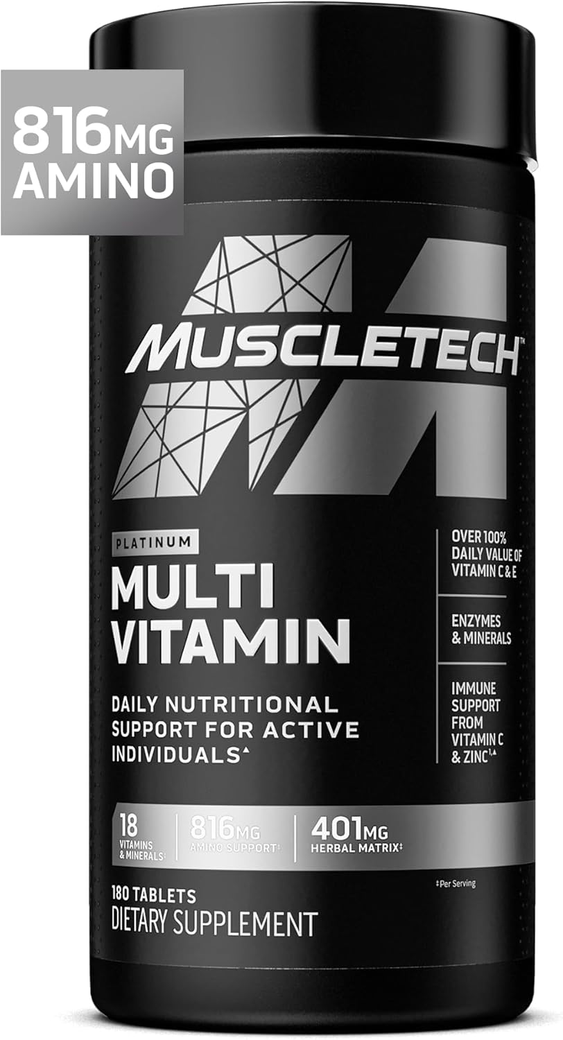 Muscletech Platinum Multivitamin Capsules for Men and Women - Immune Support with 18 Essential Vitamins and Minerals - Daily Workout Supplement - 180 Count