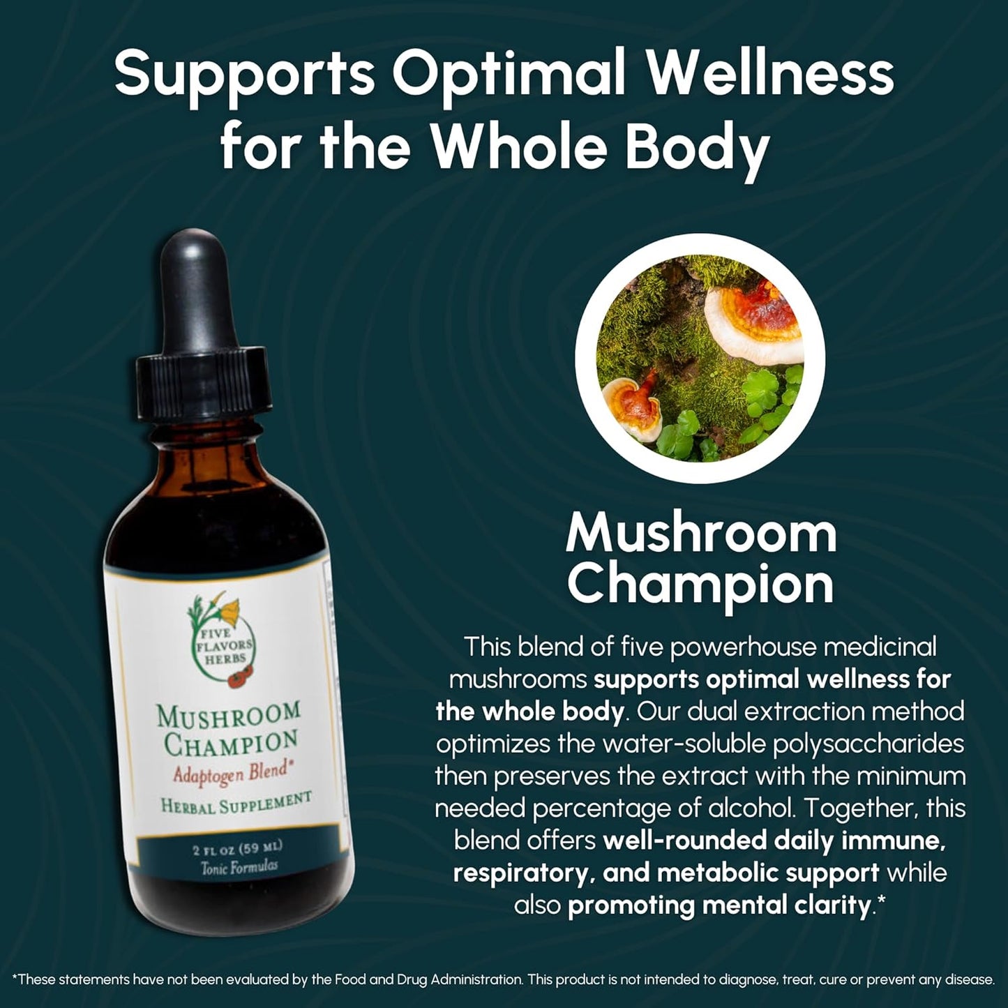Mushroom Champion Tincture - Herbal Supplement for Metabolic, Immune, Respiratory Support - Reishi, Maitake Adaptogen Blend - 2 Fl Oz