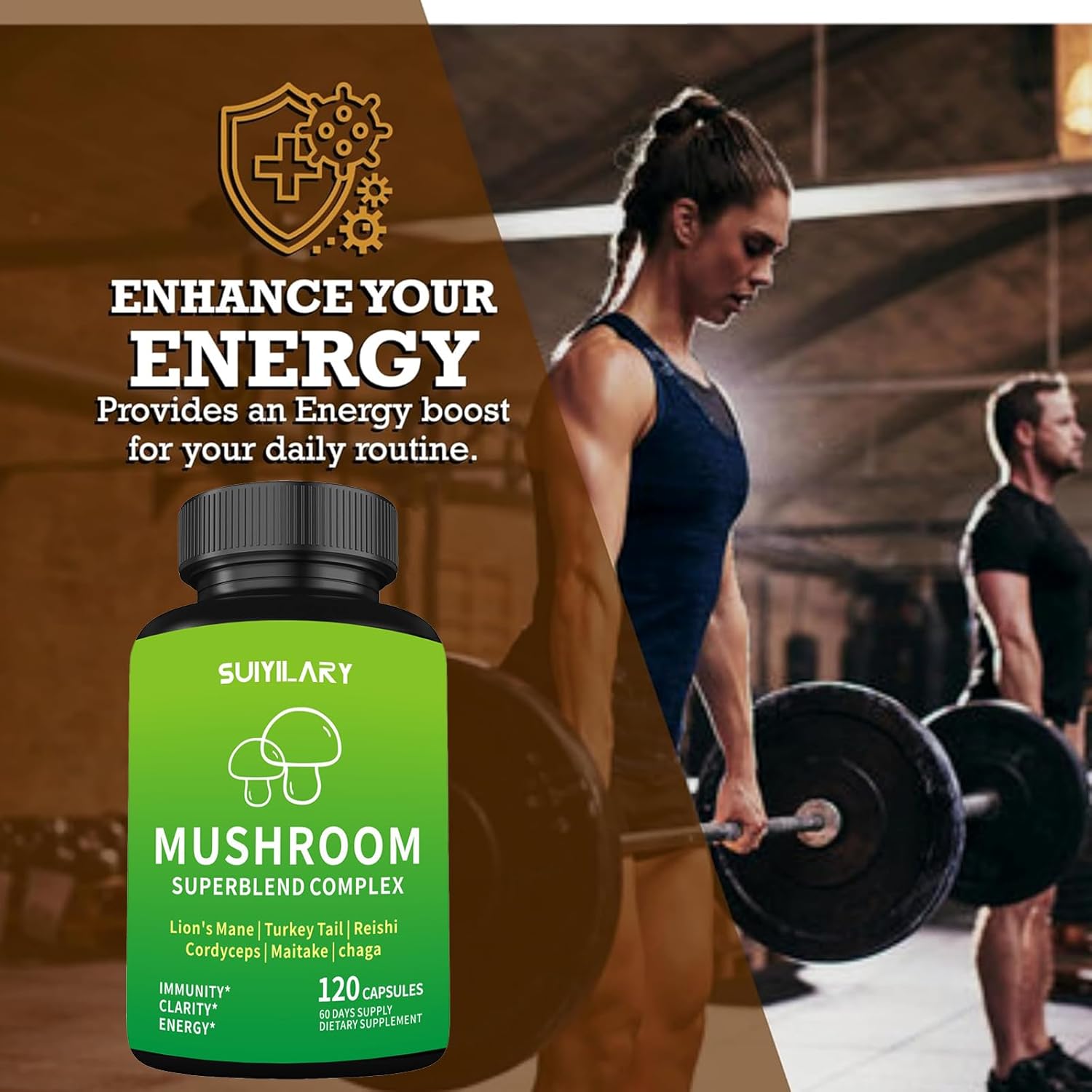 Mushroom Complex Capsules with Lions Mane, Cordyceps, Chaga, Reishi, Turkey Tail, Maitake, Brain Support Supplement for Memory and Focus - 60 Day Supply