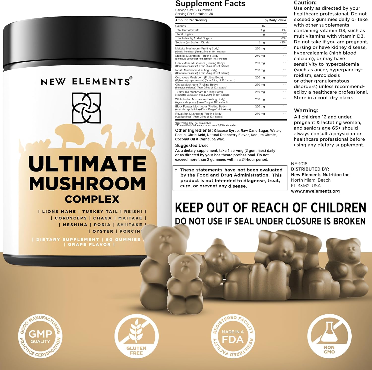 Mushroom Supplement Gummies with Lion's Mane, Reishi, and More - Vegan and Non-GMO