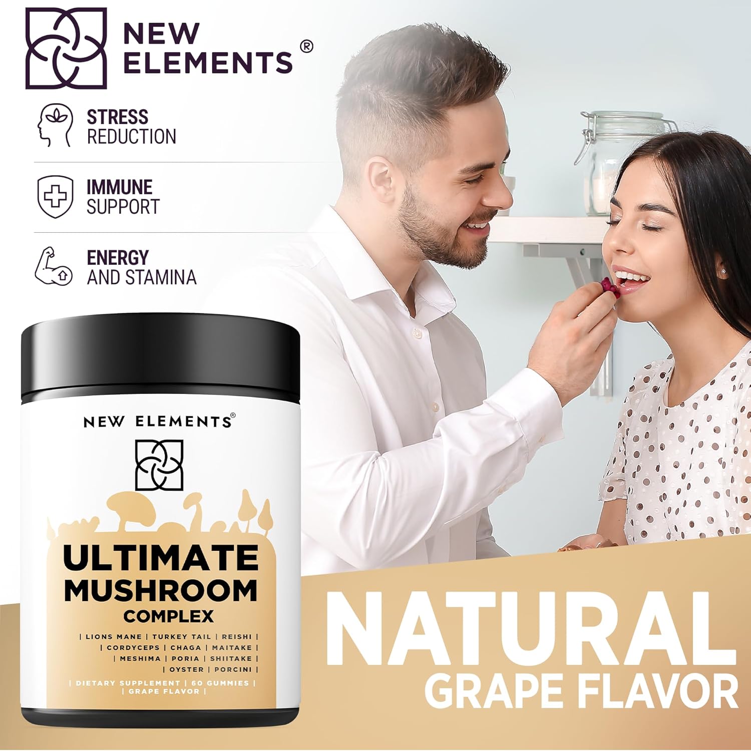 Mushroom Supplement Gummies with Lion's Mane, Reishi, and More - Vegan and Non-GMO