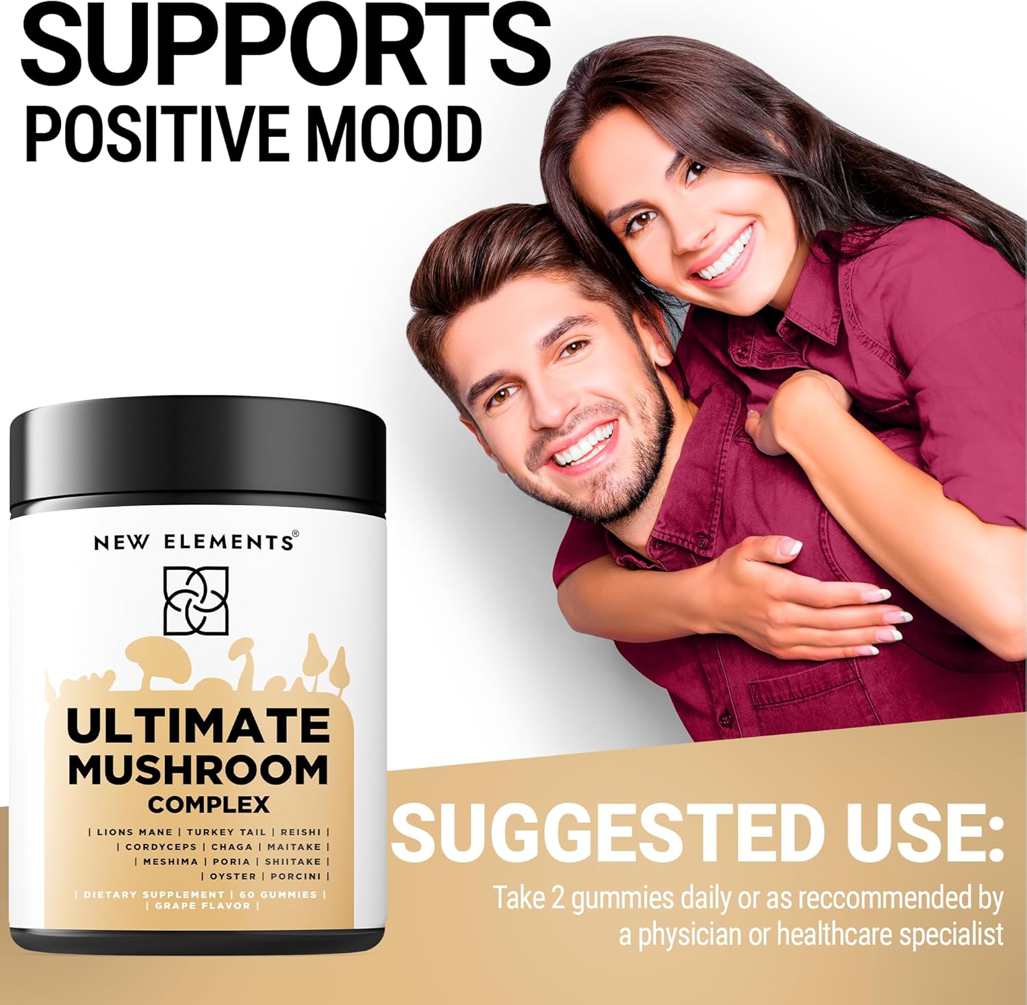 Mushroom Supplement Gummies with Lion's Mane, Reishi, and More - Vegan and Non-GMO